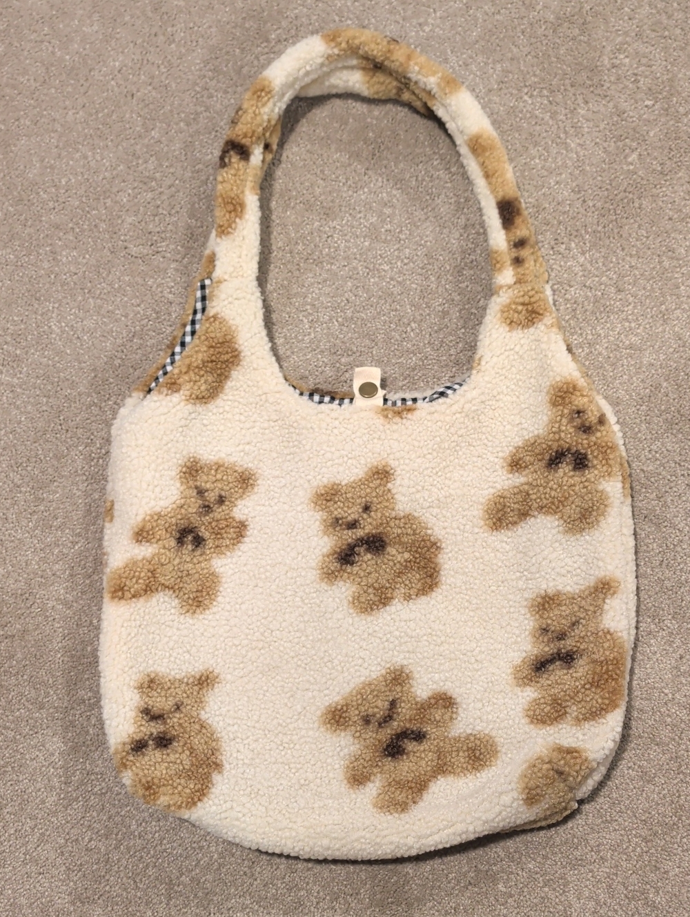 Teddy Bear Sherpa Shoulder Bag Cream & Brown Plush Fuzzy Purse